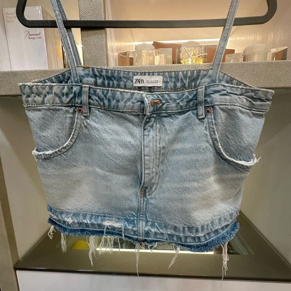 Zara Denim Blue Bustier Top Size Large - Picture 4 of 5